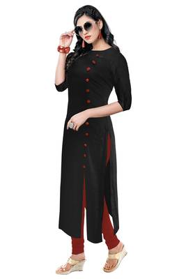 black rayon plain long-kurtis For Women 2