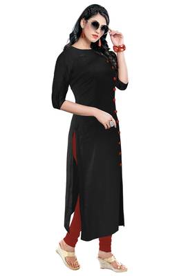 black rayon plain long-kurtis For Women 3