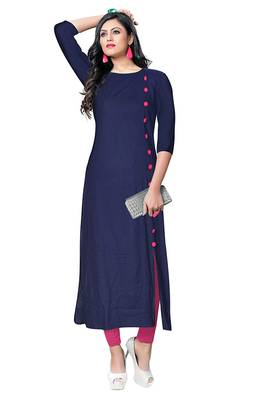 blue rayon plain long-kurtis For Women 1