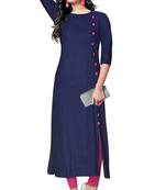 blue rayon plain long-kurtis For Women