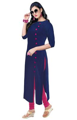 blue rayon plain long-kurtis For Women 2