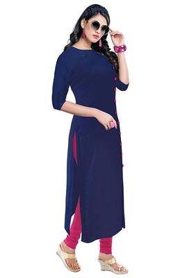 blue rayon plain long-kurtis For Women 3