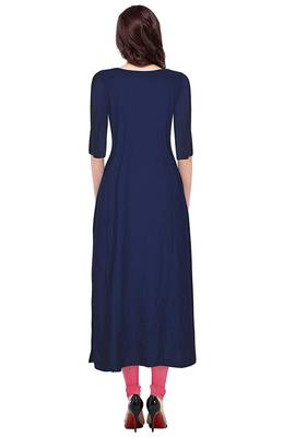 blue rayon plain long-kurtis For Women 4