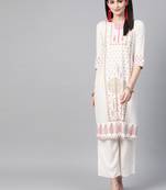 Women's cream Foil Print Flared Rayon Kurta With Palazzo