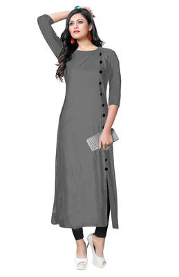 grey rayon plain long-kurtis For Women 1