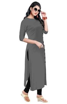 grey rayon plain long-kurtis For Women 3