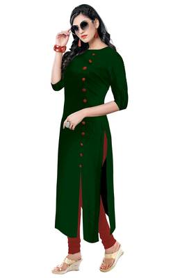 green rayon plain long-kurtis For Women 2