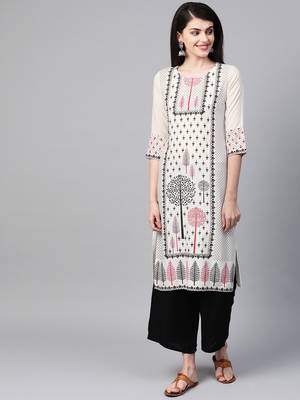 Women's cream Khadi Print Straight Rayon Kurta 1