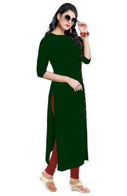 green rayon plain long-kurtis For Women 3