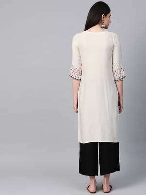 Women's cream Khadi Print Straight Rayon Kurta 2