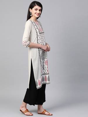 Women's cream Khadi Print Straight Rayon Kurta 3