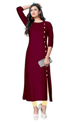 maroon rayon plain long-kurtis For Women 1