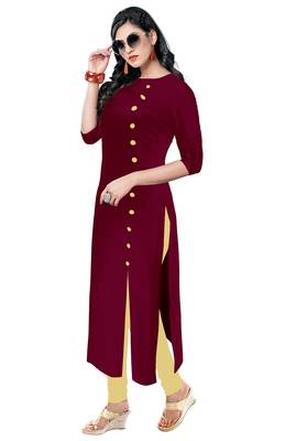 maroon rayon plain long-kurtis For Women 2