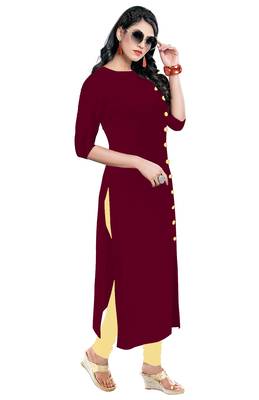 maroon rayon plain long-kurtis For Women 3