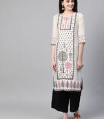 Women's cream Khadi Print Straight Rayon Kurta With Palazzo