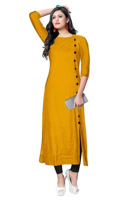 yellow rayon plain long-kurtis For Women 1