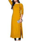 yellow rayon plain long-kurtis For Women