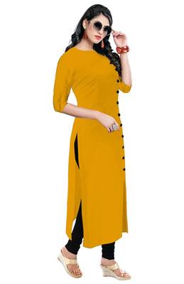 yellow rayon plain long-kurtis For Women 3