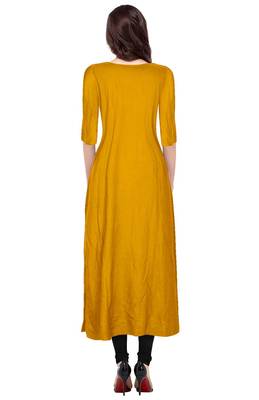 yellow rayon plain long-kurtis For Women 4