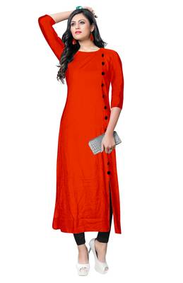 orange rayon plain long-kurtis For Women 1