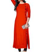 orange rayon plain long-kurtis For Women