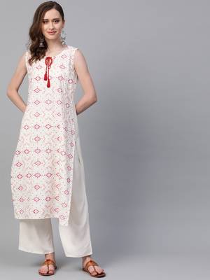 Women's cream Khadi Print Straight Rayon Kurta 1