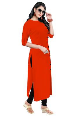 orange rayon plain long-kurtis For Women 2