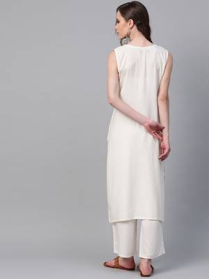 Women's cream Khadi Print Straight Rayon Kurta 2