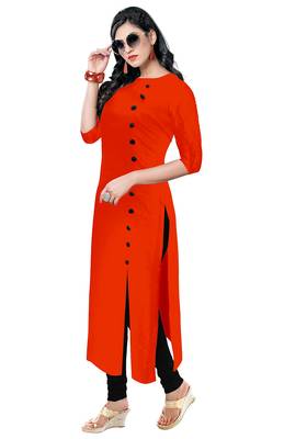 orange rayon plain long-kurtis For Women 3