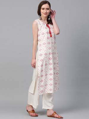 Women's cream Khadi Print Straight Rayon Kurta 3