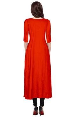 orange rayon plain long-kurtis For Women 4