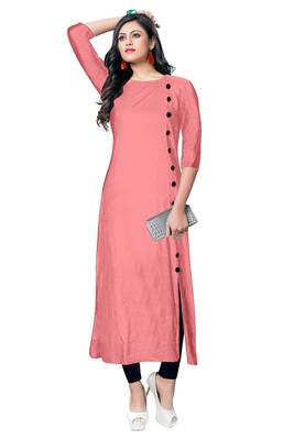 pink rayon plain long-kurtis For Women 1