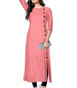pink rayon plain long-kurtis For Women