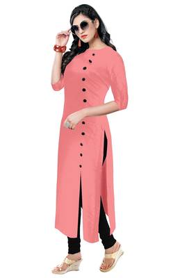 pink rayon plain long-kurtis For Women 2