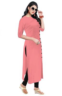 pink rayon plain long-kurtis For Women 3