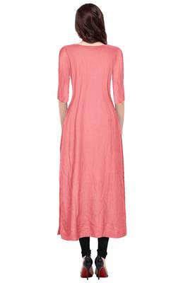 pink rayon plain long-kurtis For Women 4