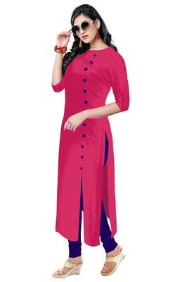 rani-pink rayon plain long-kurtis For Women 2