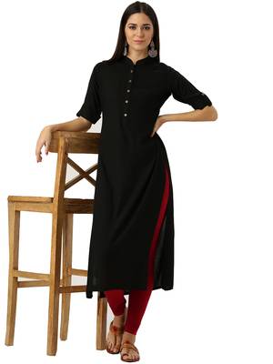 black rayon plain long-kurtis For Women 1