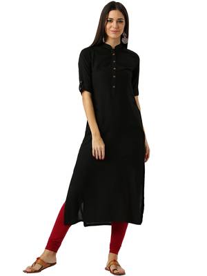 black rayon plain long-kurtis For Women 2