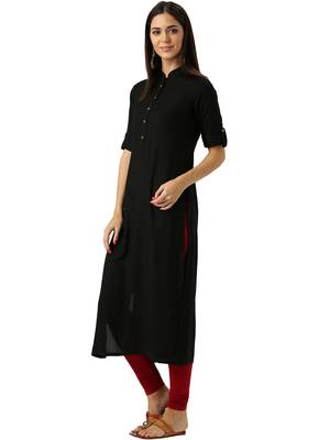 black rayon plain long-kurtis For Women 4