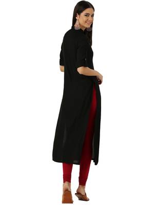 black rayon plain long-kurtis For Women 5