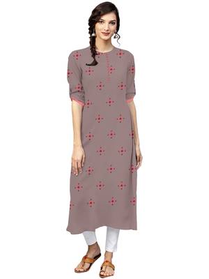 grey rayon embroidered long-kurtis For Women 1