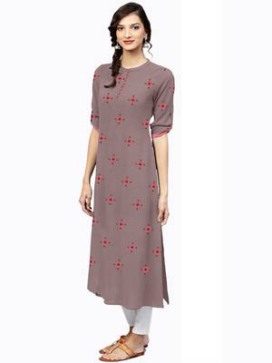 grey rayon embroidered long-kurtis For Women 2