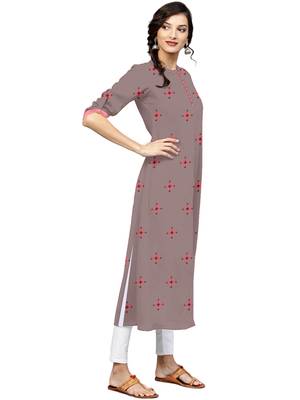 grey rayon embroidered long-kurtis For Women 3