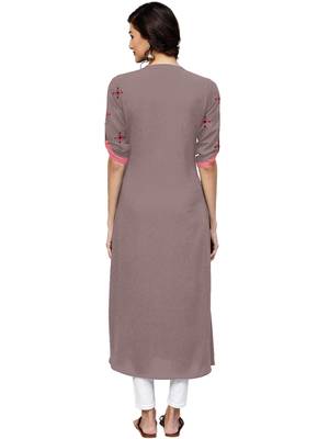 grey rayon embroidered long-kurtis For Women 4