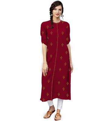 maroon rayon embroidered long-kurtis For Women 1