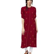maroon rayon embroidered long-kurtis For Women