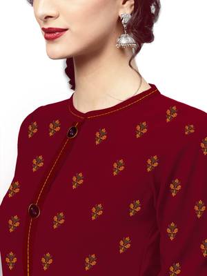 maroon rayon embroidered long-kurtis For Women 2