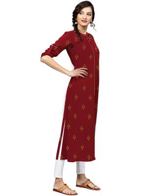 maroon rayon embroidered long-kurtis For Women 4