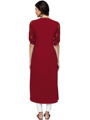 maroon rayon embroidered long-kurtis For Women 5